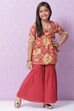 Red Cotton Flared Printed Kurta Set image number 0