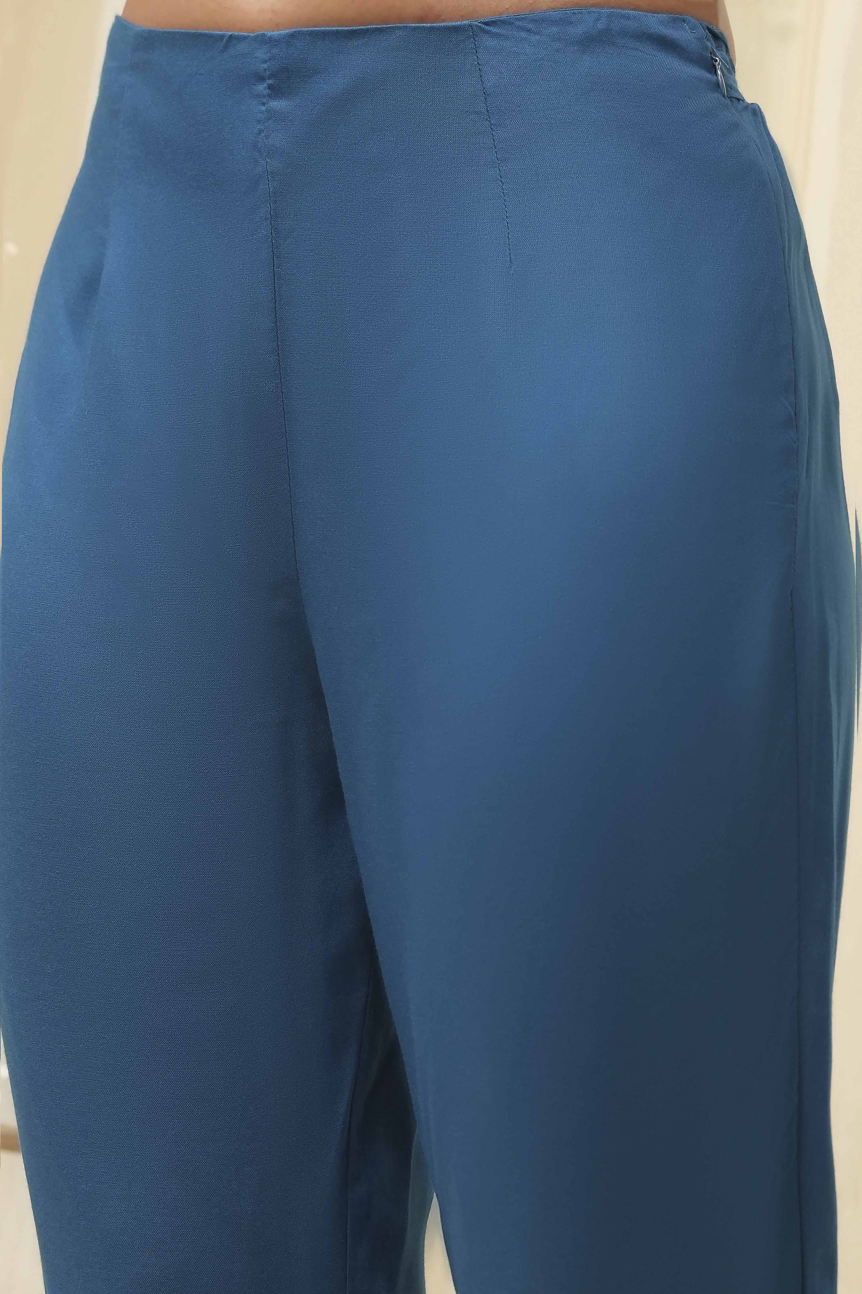 Blue Rayon Straight Kurta Pant Suit Set image number 2