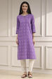 Purple Cotton Ikat Straight Kurta image number 5