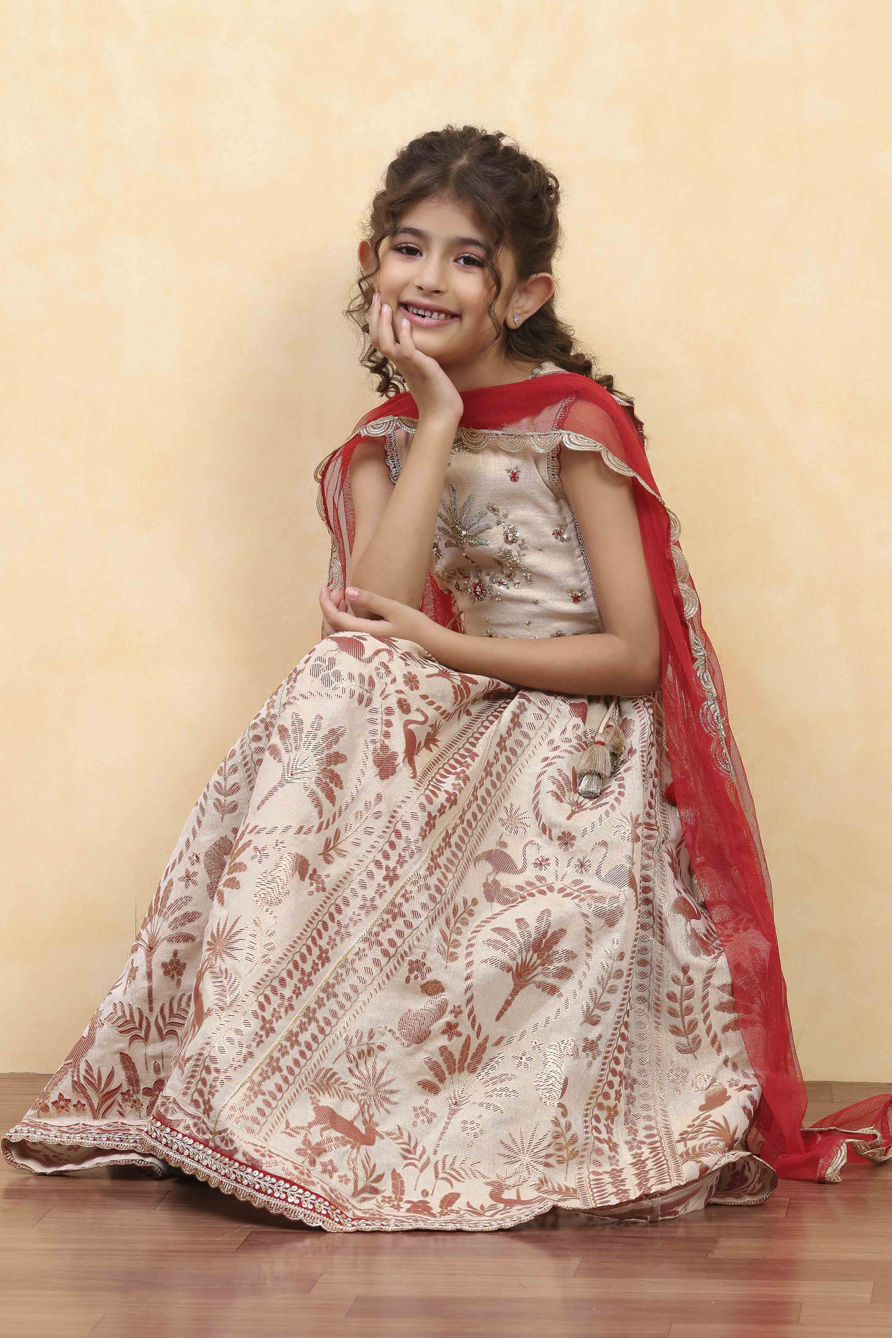 Neutral Cotton Kalidar Lehenga Set image number 0