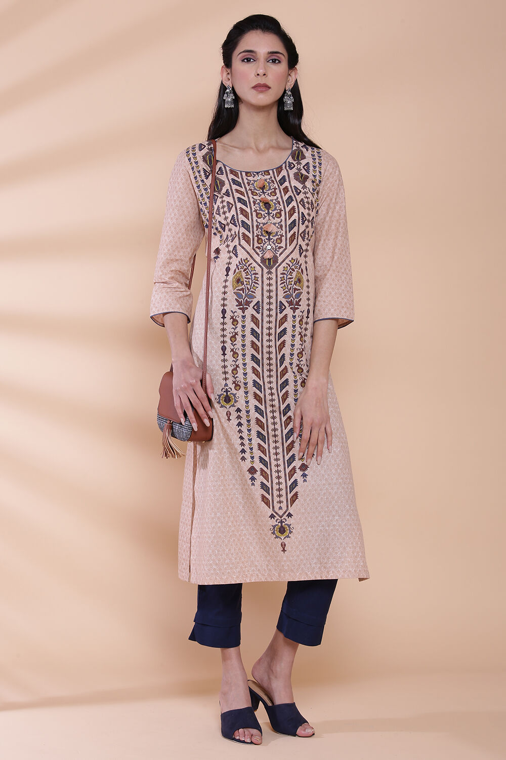 Blue Cotton Straight Printed Kurta image number 4