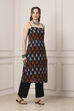 Black Cotton Abstract Printed Strappy Midi Dress image number 4
