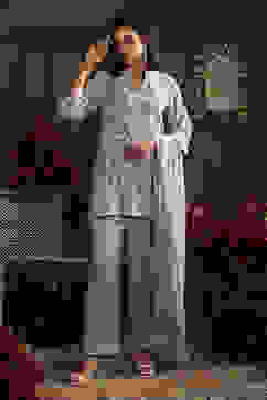 Earthy Blue Chanderi Embroidered Straight Suit Set image number 0