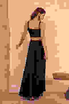 Black Poly Georgette Fitted Embroidered Fusion Set image number 6