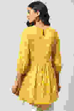 Mustard LIVA Flared Printed Short Kurti image number 4