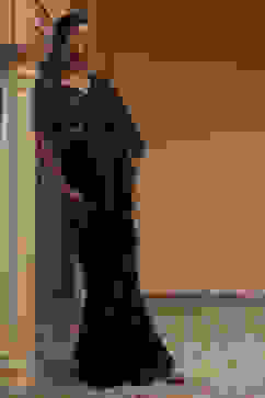 Black Modal Satin Pre-Draped Saree image number 0