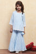 Powder Blue Cotton Embroidered Kurta Sharara Set image number 6