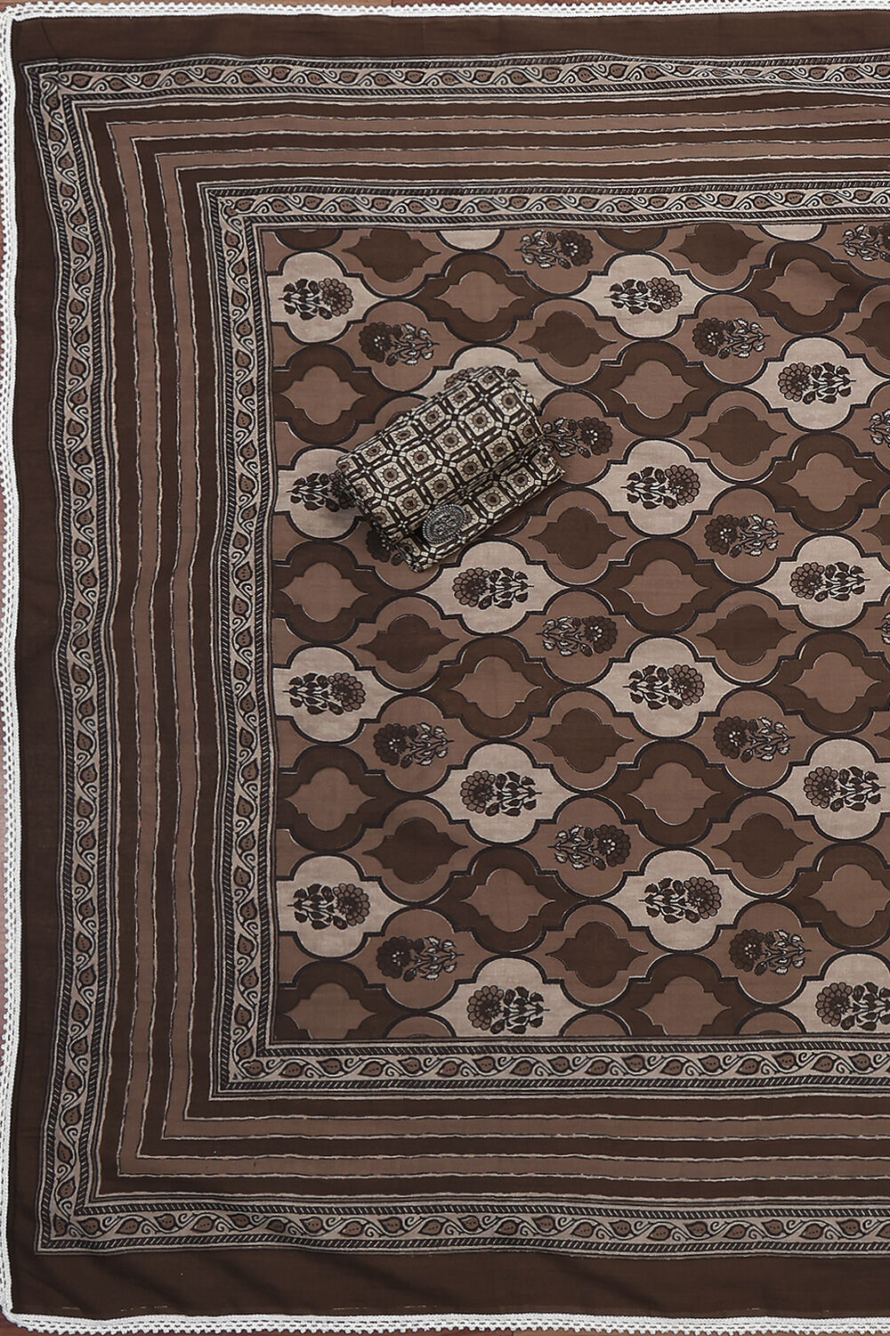 Brown Cotton Printed Embroidered Unstitched Suit Set image number 3