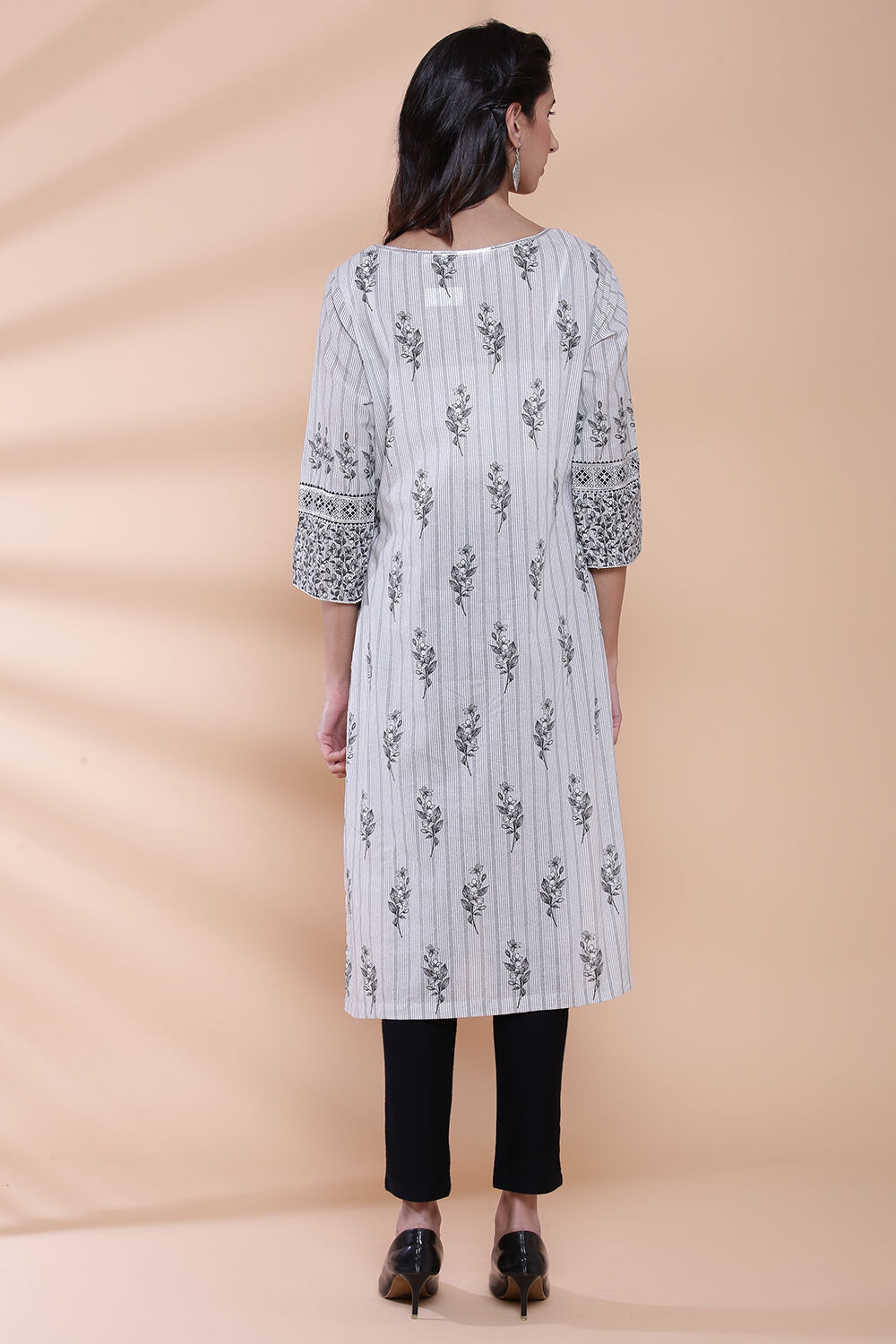 Turquoise Cotton Straight Kurta image number 6