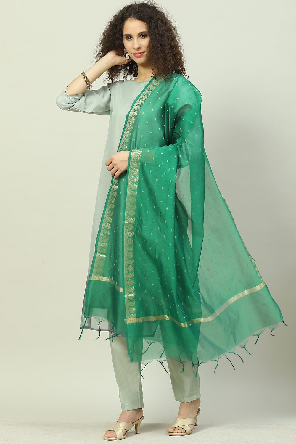 White Cotton Blend Yarndyed Dupatta image number 2