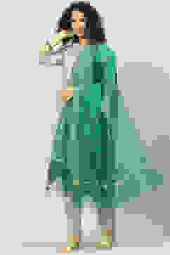 Green Cotton Blend Yarndyed Dupatta image number 2