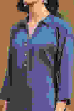 Blue Solid Shirt Collar Straight Short Kurti image number 1