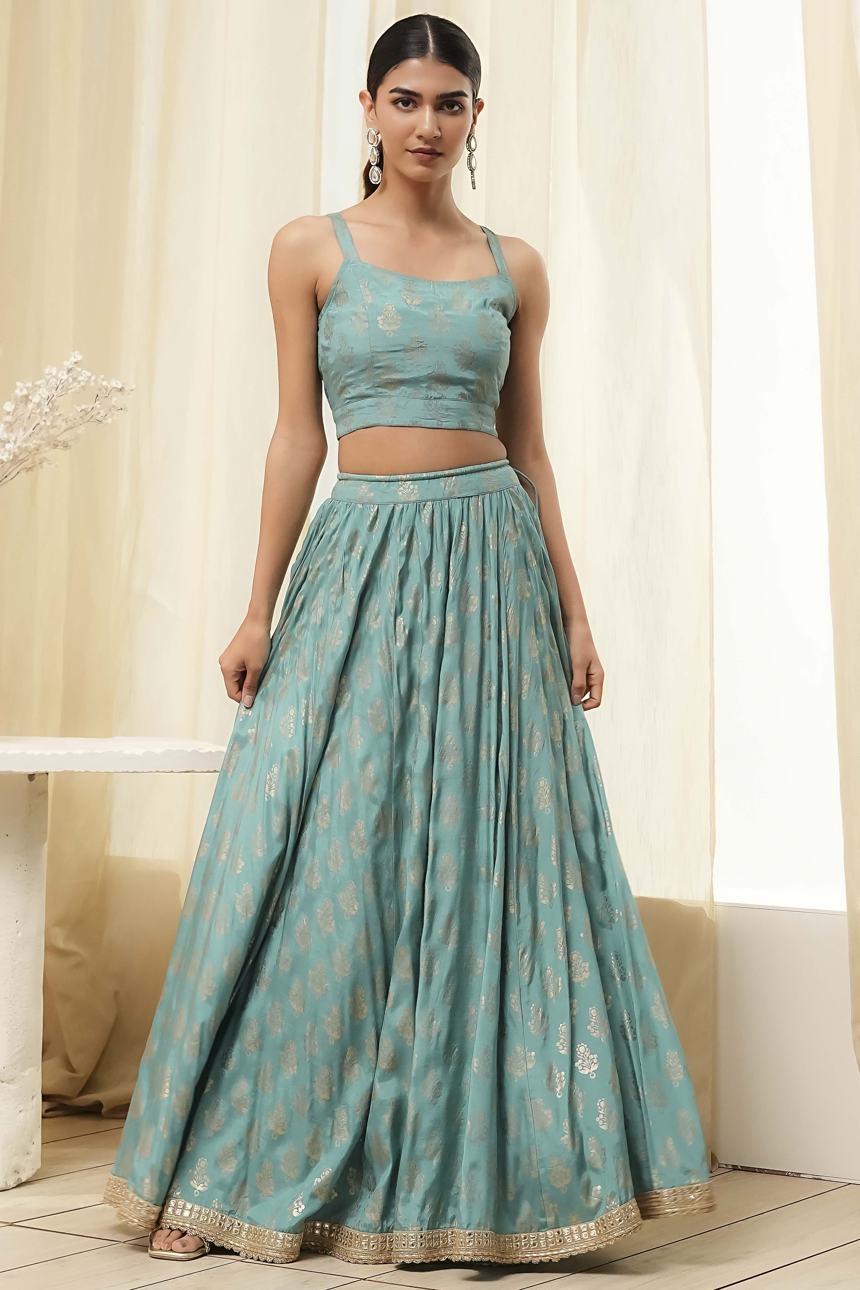 Coral-Pink Polyester Blend Anarkali Lehenga Set image number 7