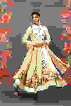 Rohit Bal Off White Cotton Blend Anarkali Kurta Suit Set image number 5