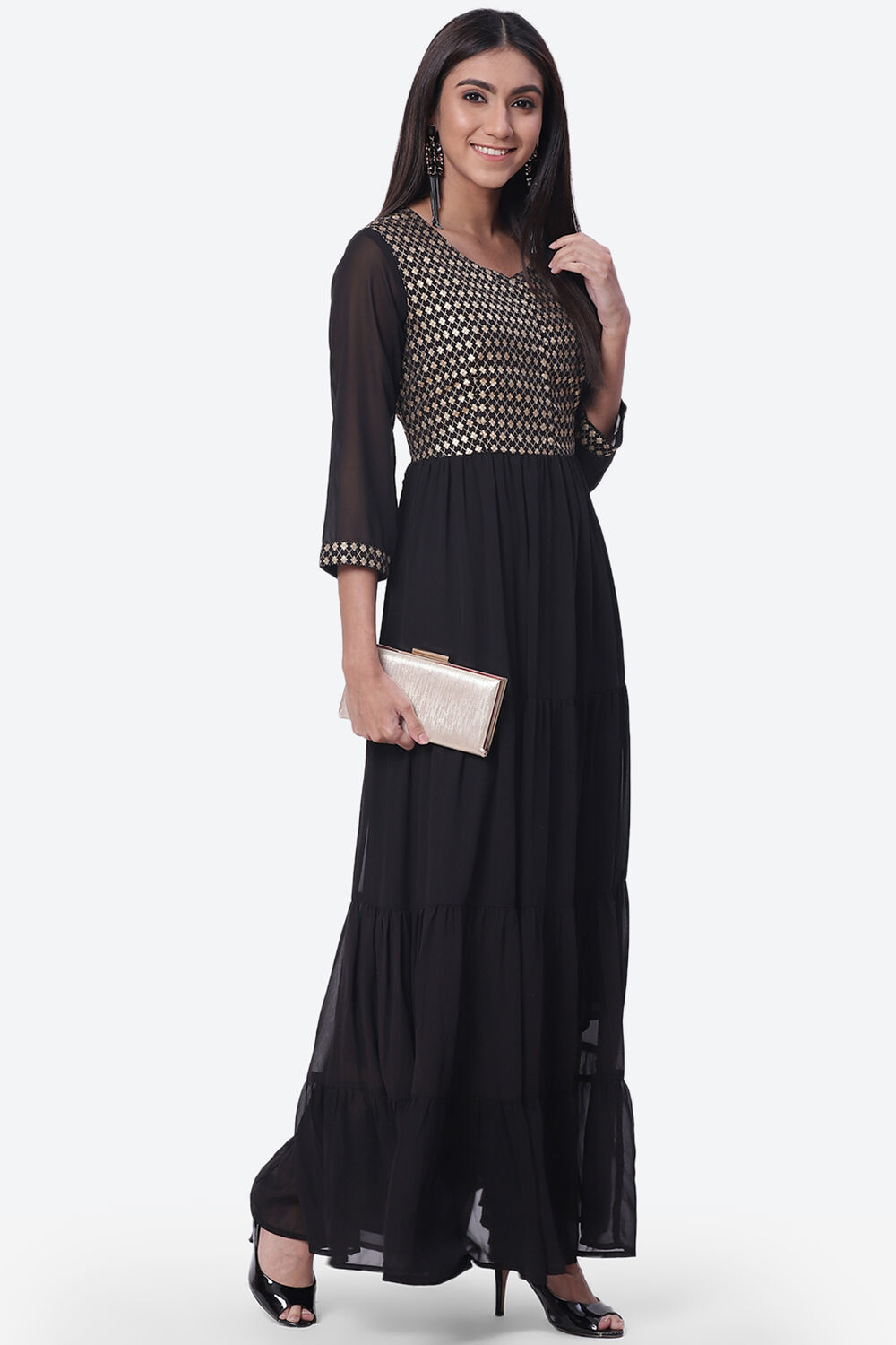 Red Art Silk Fusion Dress image number 5