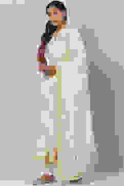 Ivory Poly Cotton Flared Kurta Churidar Suit Set image number 5