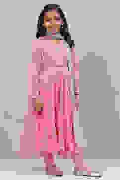 Onion Pink Cotton Anarkali Kurta Churidar Suit Set image number 0