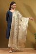 Chalk Grey Poly Silk Floral Yarn-Dyed Dupatta image number 4