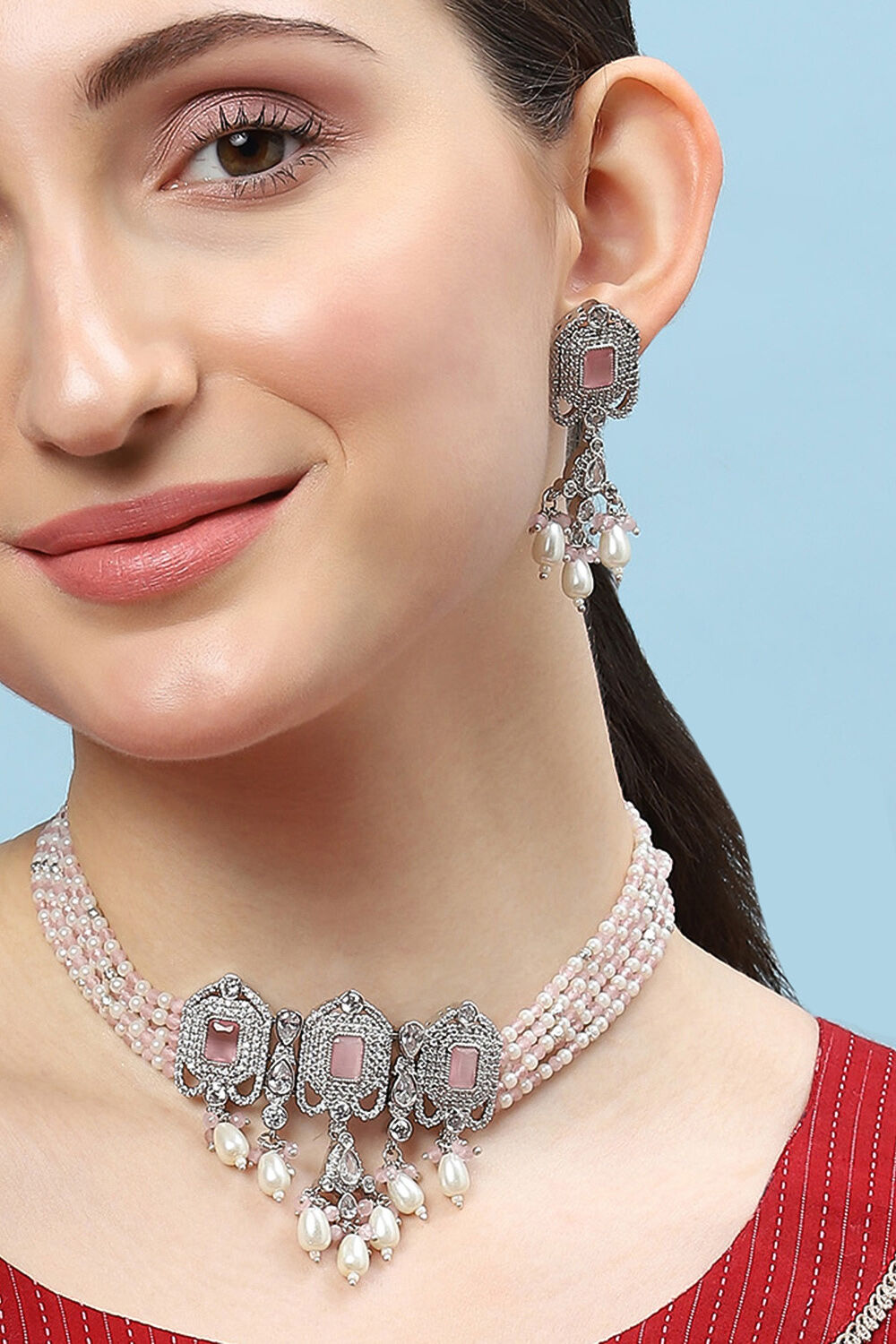 Light Pink Stone Necklace Set image number 1