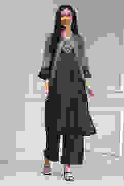 Black Printed Straight Kurta Set image number 6