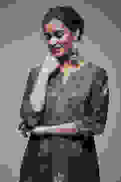 Charcoal Grey Silk Blend Straight Suit Set image number 5