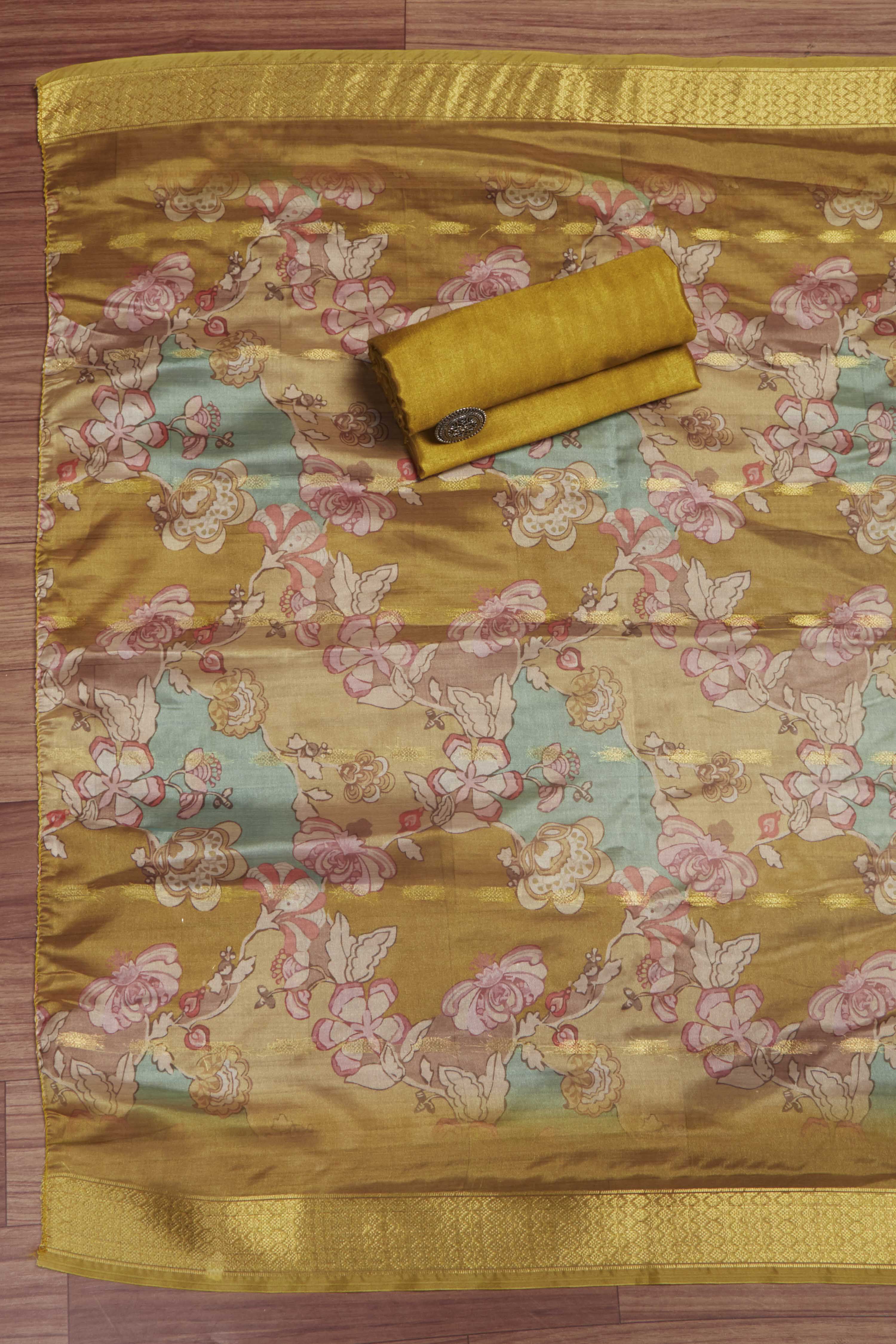 Blue Cotton Printed Embroidered Unstitched Suit Set image number 3