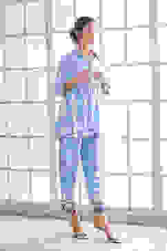 Blue Rayon Geometric Printed Straight Kurta Set image number 6