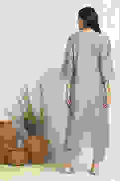 Blue Chanderi Machine Embroidered Unstitched Suit Set image number 5