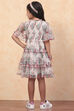 Beige Dobby Net Floral Ruffled Flared Tiered Dress image number 3
