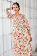 Beige & Pink Cotton Floral Printed Straight Kurta image number 0