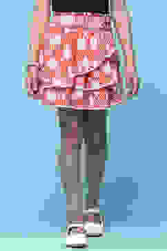 Red Printed Cambric Layered Skirt With Embroidered Waist image number 5