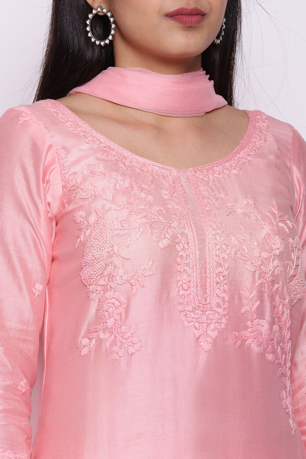 Off White Art Silk Unstitched Suit Set image number 2