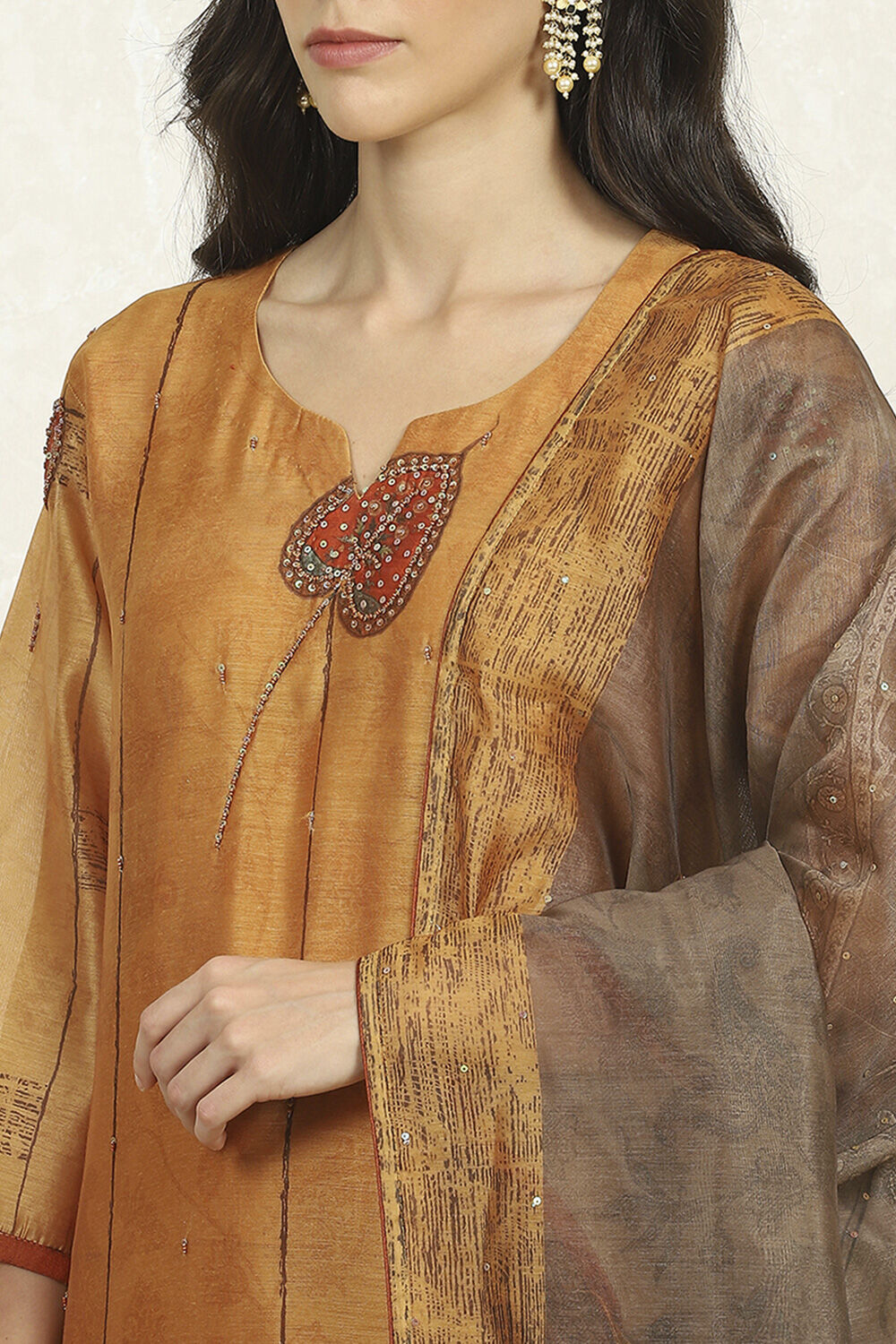 Rust Chanderi Unstitched Suit Set image number 2