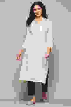 Cream Daffodil Straight Yarndyed Kurta image number 0