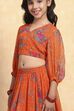 Orange Polyester Printed Kalidar Lehenga Set image number 1