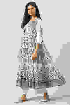 Black And White Viscose Flared Kurta Set image number 3