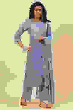 Blue Cotton Straight Kurta Palazzo Suit Set image number 6