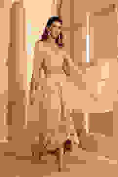 Beige Pure Georgette Jacquard Fusion Skirt Set image number 5