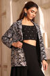Black Poly Georgette Fitted Embroidered Fusion Set image number 1
