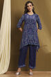 Blue Crepe Printed Asymmetric Kurta Set image number 0