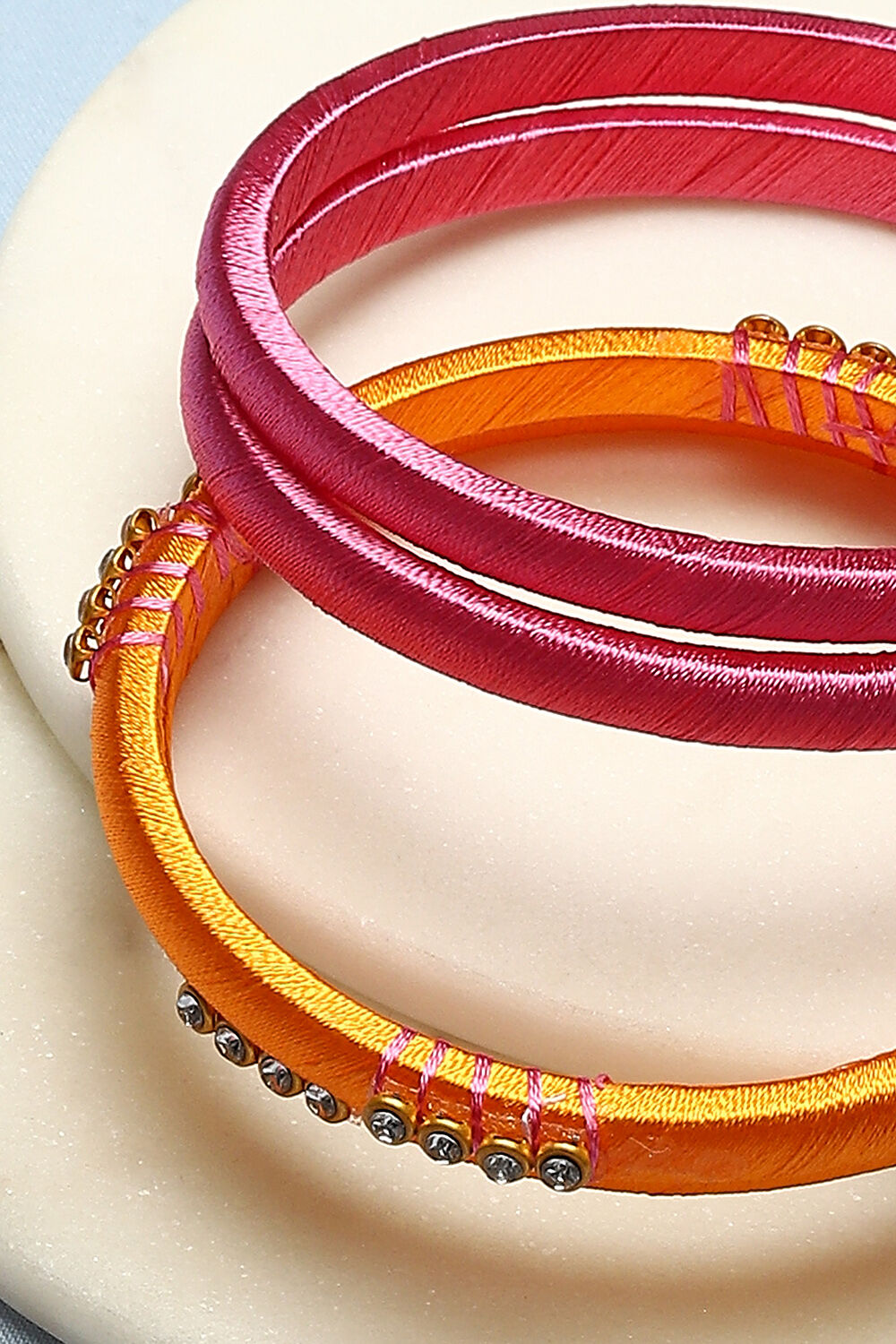 Pink & Orange Plastic & Thread Bangles image number 1