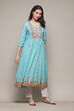 Green Cotton A-Line Printed Kurta image number 3