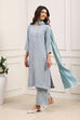 Pale Yellow Cotton Blend Straight Kurta Palazzo Suit Set image number 3