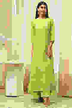 Green Poly Chanderi Layered Tiered Dress image number 6