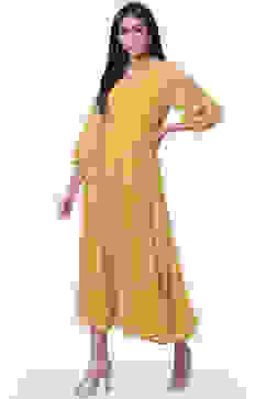 Mustard Art Silk Fusion Dress image number 0