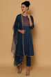 Blue Rayon Kalidar Kurta Slim Pant Suit Set image number 3
