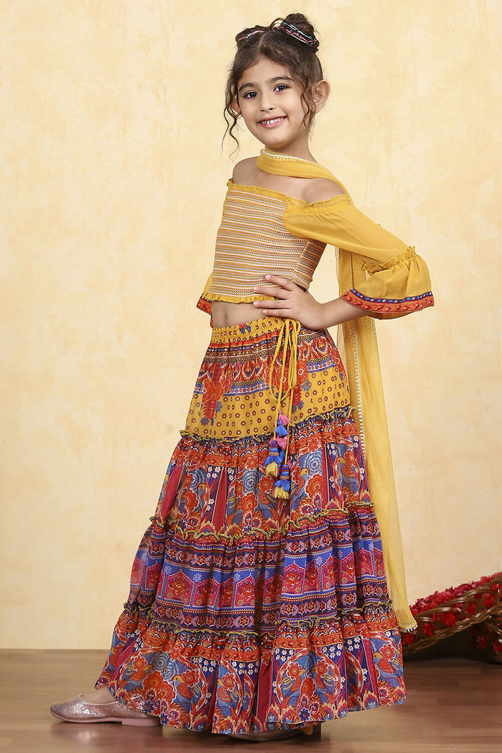 Assorted Polyester Printed Tiered Lehenga Set image number 3