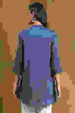 Blue Solid Shirt Collar Straight Short Kurti image number 3