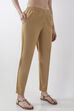 Beige Cotton Slim Pants image number 3