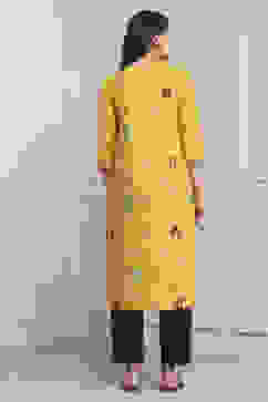 Yellow Poly Viscose Straight Kurta Pants Set image number 4